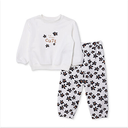 HelloBaby Kız Bebek Leopar Eşofman Takımı Üç İplik Çıtçıtlı Yaka Uzun Kol Lastikli Paça