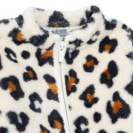HelloBaby Kız Bebek Leopar Welsoft Hırka Peluş Uzun Kol