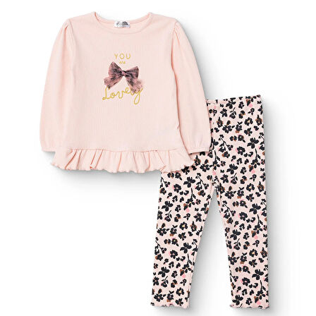 HelloBaby Kız Bebek Leopar Bluz-Tayt Kaşkorse Uzun Kol Reçme Paça