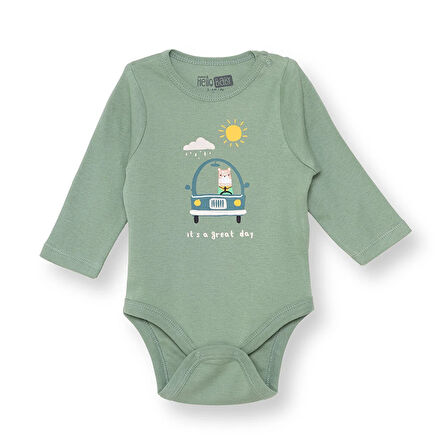 HelloBaby Erkek Bebek Uzun Kol Body Çıtçıtlı Yaka Uzun Kol