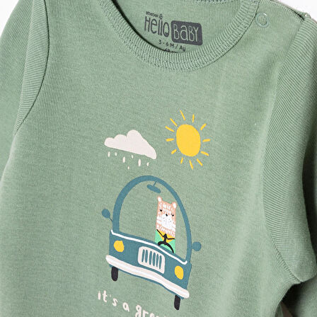 HelloBaby Erkek Bebek Uzun Kol Body Çıtçıtlı Yaka Uzun Kol