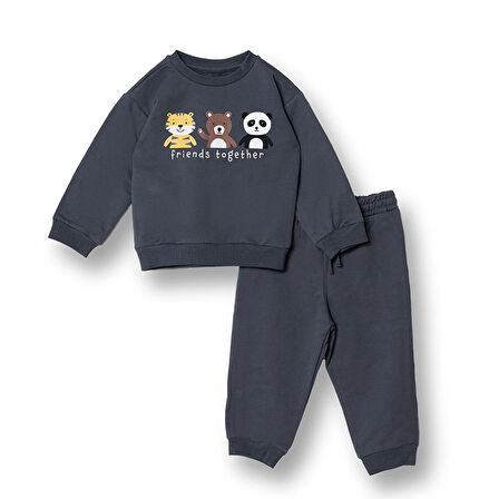 HelloBaby Erkek Bebek Eşofman Takımı Bisiklet Yaka Uzun Kol Ribanalı