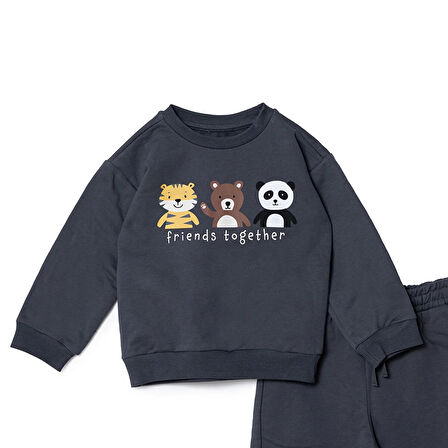 HelloBaby Erkek Bebek Eşofman Takımı Bisiklet Yaka Uzun Kol Ribanalı