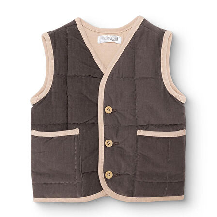 HelloBaby Erkek Bebek Woodland 1 Yelek Fitilli Kadife Dokuma V Yaka Atlet Kol