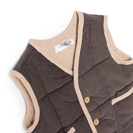 HelloBaby Erkek Bebek Woodland 1 Yelek Fitilli Kadife Dokuma V Yaka Atlet Kol