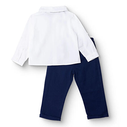 HelloBaby Erkek Bebek Gömlek-Pantolon Poplin Gömlek Yaka Reçme Paça