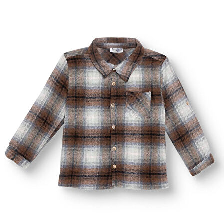 HelloBaby Erkek Bebek Gömlek Düğmeli Kapüşonlu Yaka Uzun Kol