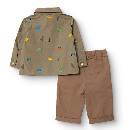 HelloBaby Erkek Bebek Gömlek-Pantolon Düğmeli Poplin Kapüşonlu Yaka Reçme Paça