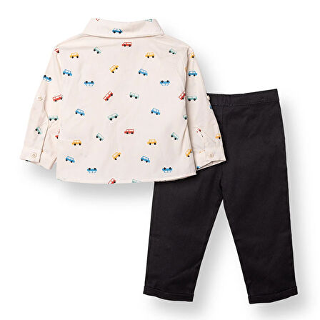 HelloBaby Erkek Bebek Gömlek-Pantolon Poplin Gömlek Yaka Uzun Kol Reçme Paça