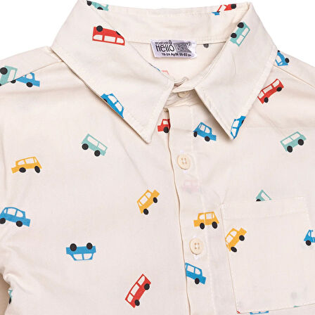 HelloBaby Erkek Bebek Gömlek-Pantolon Poplin Gömlek Yaka Uzun Kol Reçme Paça