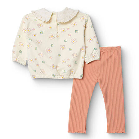 Bebetto Kız Bebek Cutie Bluz-Tayt İki İplik Bebe Yaka Uzun Kol Ribanalı Paça