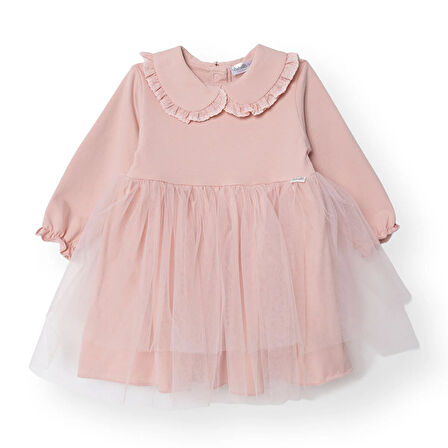 Bebetto Kız Bebek Cutie Elbise İki İplik Bebe Yaka Uzun Kol