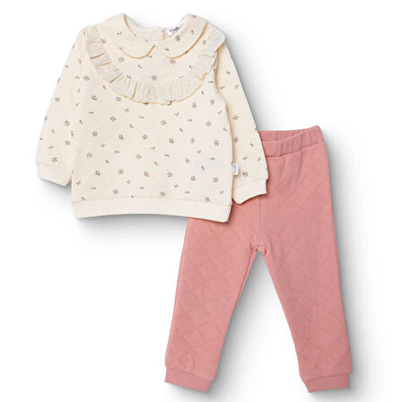 Bebetto Kız Bebek Cutie Bluz-Pantolon Kapitone Örme Bebe Yaka Uzun Kol Lastikli Paça