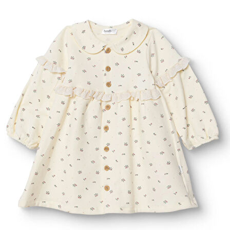 Bebetto Kız Bebek Cutie Elbise İki İplik Bebe Yaka Uzun Kol