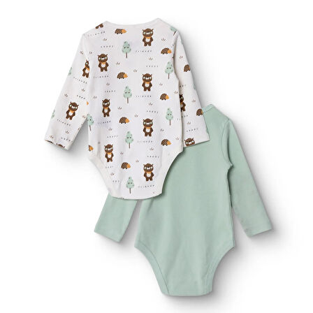 HelloBaby Erkek Bebek 2li Uzun Kol Body Çıtçıtlı Yaka Ribana Paça Uzun Kol