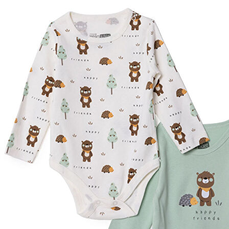 HelloBaby Erkek Bebek 2li Uzun Kol Body Çıtçıtlı Yaka Ribana Paça Uzun Kol
