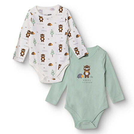 HelloBaby Erkek Bebek 2li Uzun Kol Body Çıtçıtlı Yaka Ribana Paça Uzun Kol