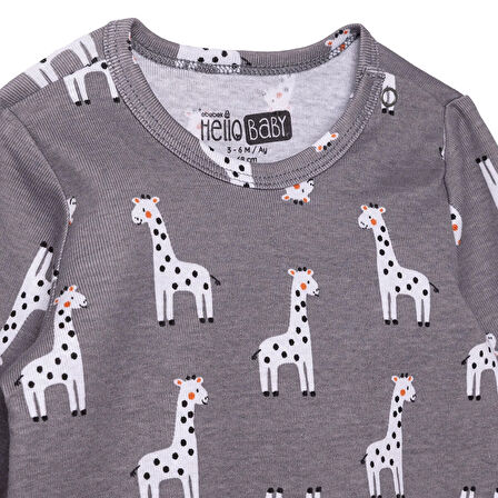 HelloBaby Erkek Bebek Uzun Kol Body Ribana Çıtçıtlı Yaka Uzun Kol