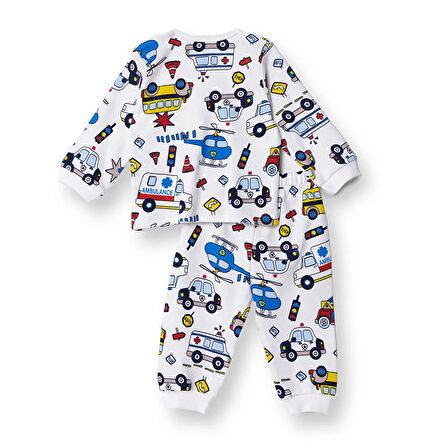 HelloBaby Erkek Bebek Pijama Takımı Çıtçıtlı Bisiklet Yaka Uzun Kol Reçme Paça