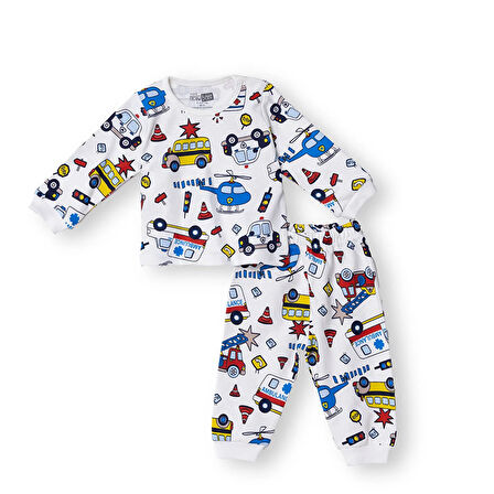 HelloBaby Erkek Bebek Pijama Takımı Çıtçıtlı Bisiklet Yaka Uzun Kol Reçme Paça