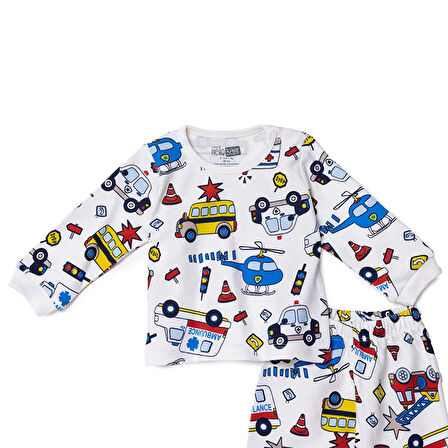 HelloBaby Erkek Bebek Pijama Takımı Çıtçıtlı Bisiklet Yaka Uzun Kol Reçme Paça