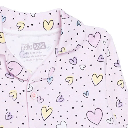 HelloBaby Kız Bebek Uzun Kol Pijama Takımı İnterlok Gömlek Yaka Uzun Kol Reçme Paça
