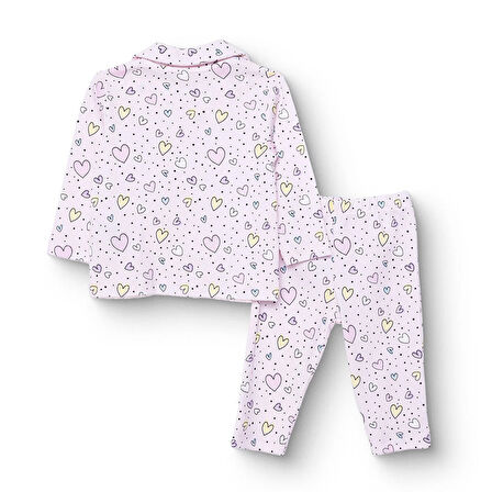 HelloBaby Kız Bebek Uzun Kol Pijama Takımı İnterlok Gömlek Yaka Uzun Kol Reçme Paça