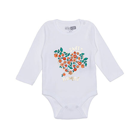 HelloBaby Kız Bebek Uzun Kol Body Ribana Çıtçıtlı Yaka
