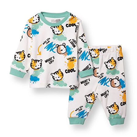 HelloBaby Erkek Bebek Uzun Kol Pijama Takımı İnterlok Bisiklet Yaka Uzun Kol Ribanalı Paça