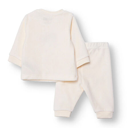 HelloBaby Kız Bebek Kadife Pijama Takımı Kadife Bisiklet Yaka Ribanalı Paça