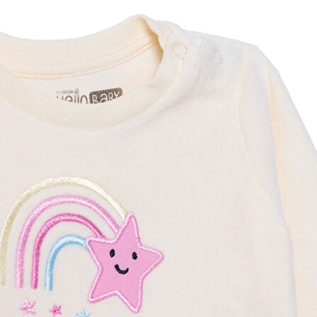 HelloBaby Kız Bebek Kadife Pijama Takımı Kadife Bisiklet Yaka Ribanalı Paça