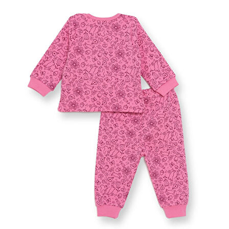 HelloBaby Kız Bebek Uzun Kol Pijama Takımı İnterlok Bisiklet Yaka Reçme Paça