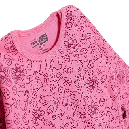 HelloBaby Kız Bebek Uzun Kol Pijama Takımı İnterlok Bisiklet Yaka Reçme Paça