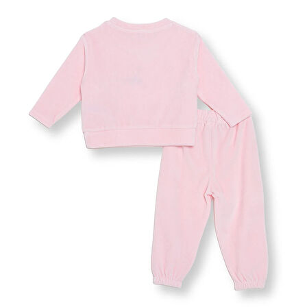 HelloBaby Kız Bebek Kadife Pijama Takımı Bisiklet Yaka Uzun Kol Ribanalı Paça