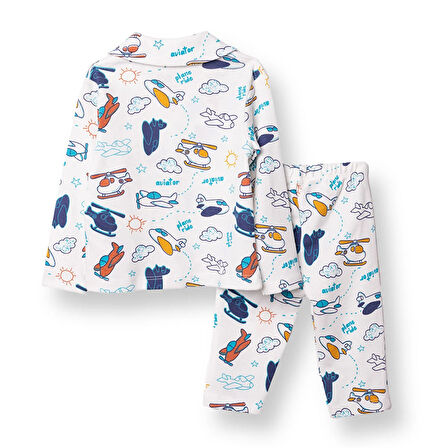 HelloBaby Erkek Bebek Uzun Kol Pijama Takımı İnterlok Düğmeli Bebe Yaka Reçme Paça