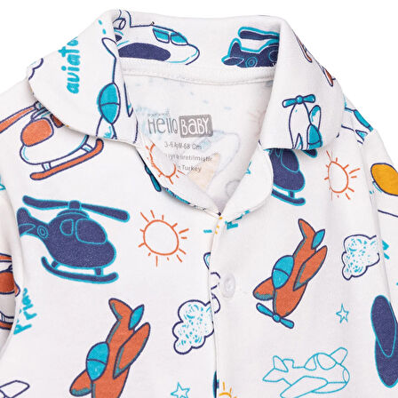 HelloBaby Erkek Bebek Uzun Kol Pijama Takımı İnterlok Düğmeli Bebe Yaka Reçme Paça