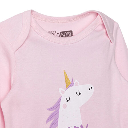HelloBaby Kız Bebek Uzun Kol Body Çıtçıtlı Ribana Zarf Yaka