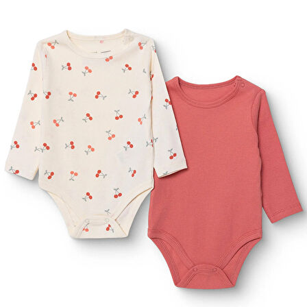 HelloBaby Kız Bebek 2li Uzun Kol Body Ribana Çıtçıtlı Yaka Uzun Kol