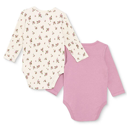HelloBaby Kız Bebek 2li Uzun Kol Body Ribana Çıtçıtlı Yaka Uzun Kol