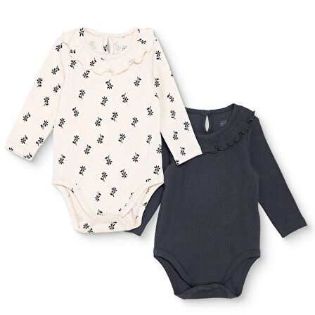 HelloBaby Kız Bebek 2li Uzun Kol Body Kaşkorse Fırfırlı Yaka Uzun Kol