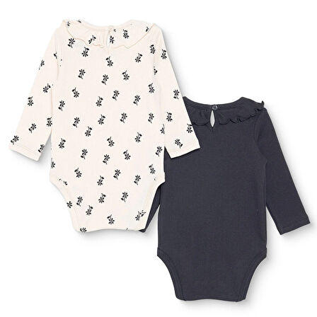 HelloBaby Kız Bebek 2li Uzun Kol Body Kaşkorse Fırfırlı Yaka Uzun Kol