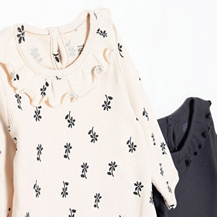 HelloBaby Kız Bebek 2li Uzun Kol Body Kaşkorse Fırfırlı Yaka Uzun Kol