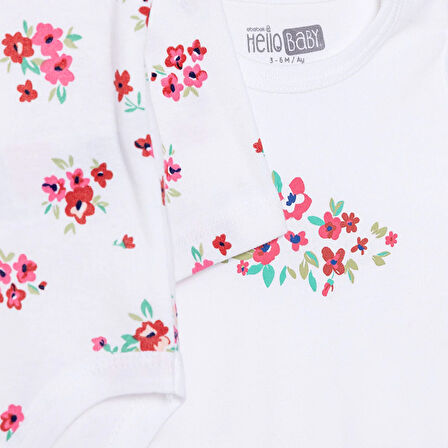 HelloBaby Kız Bebek 2li Uzun Kol Body Çıtçıtlı Yaka Uzun Kol Ribana Paça