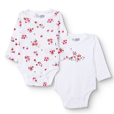 HelloBaby Kız Bebek 2li Uzun Kol Body Çıtçıtlı Yaka Uzun Kol Ribana Paça