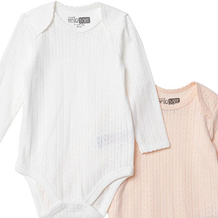 HelloBaby Kız Bebek 2li Uzun Kol Body Jakar Örme Zarf Yaka Uzun Kol