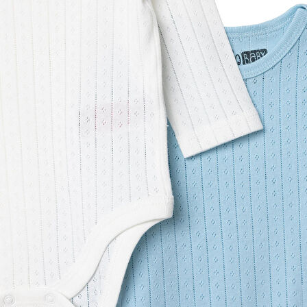 HelloBaby Erkek Bebek 2li Uzun Kol Body Jakar Örme Zarf Yaka Uzun Kol