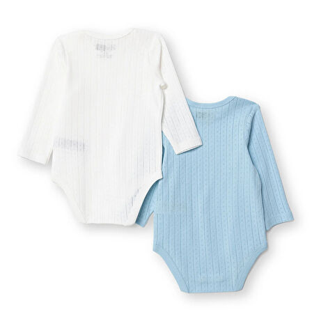 HelloBaby Erkek Bebek 2li Uzun Kol Body Jakar Örme Zarf Yaka Uzun Kol