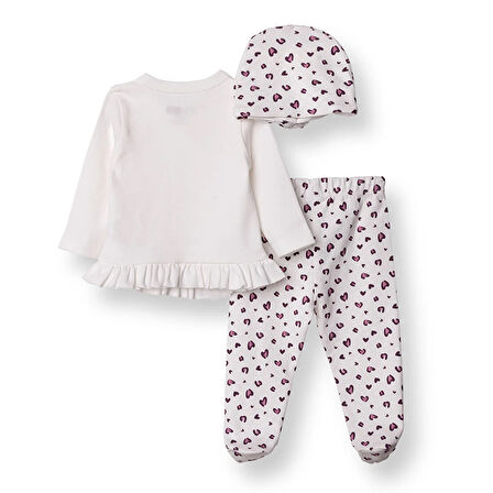 HelloBaby Kız Bebek Yenidoğan Zıbın-Şapka-Patikli İnterlok V Yaka Uzun Kol Patikli Paça