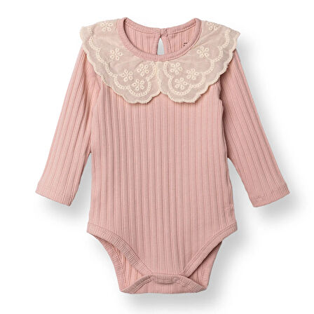 HelloBaby Kız Bebek Uzun Kol Body İnterlok Modelli Yaka Uzun Kol