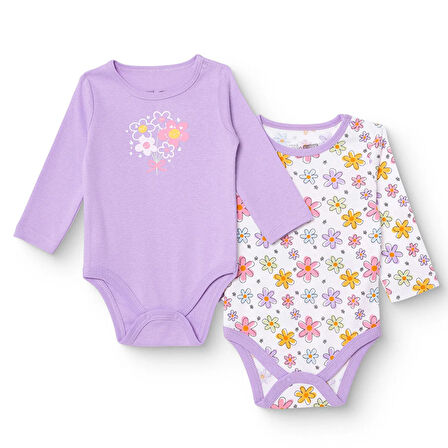 HelloBaby Kız Bebek 2li Uzun Kol Body Ribana Çıtçıtlı Yaka Uzun Kol